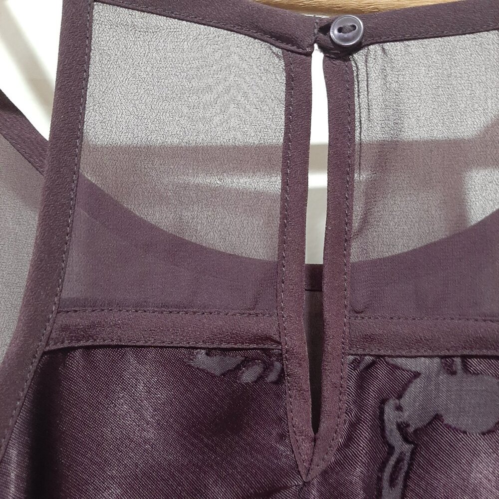 Y2k sheer silky whimsigoth purple floral minimalist festival relaxed fit blouse - Picture 4 of 11